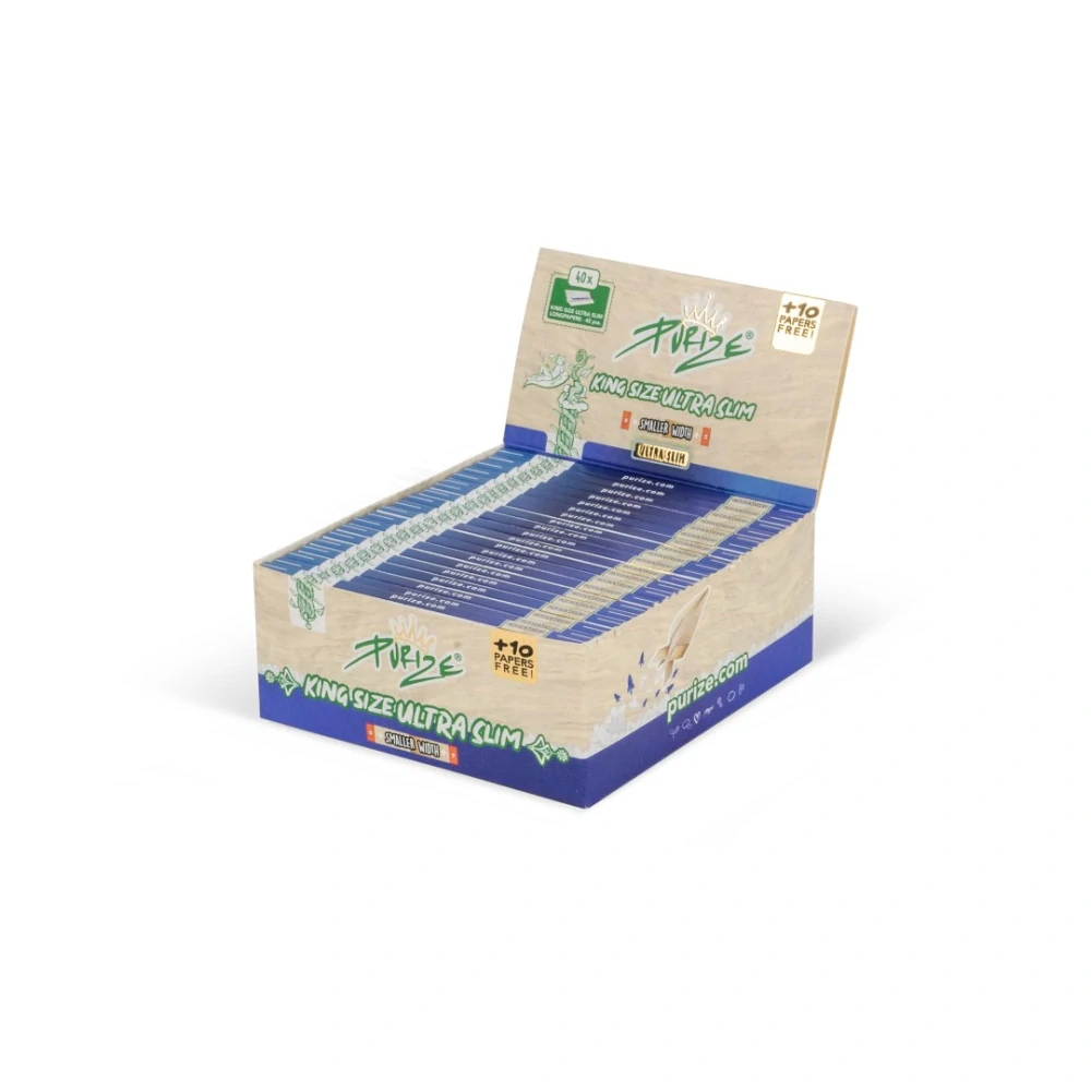 PURIZE papírky Ultra Slim Size - 36 mm, 42 ks v balení, nebělené, modré| box 50 ks