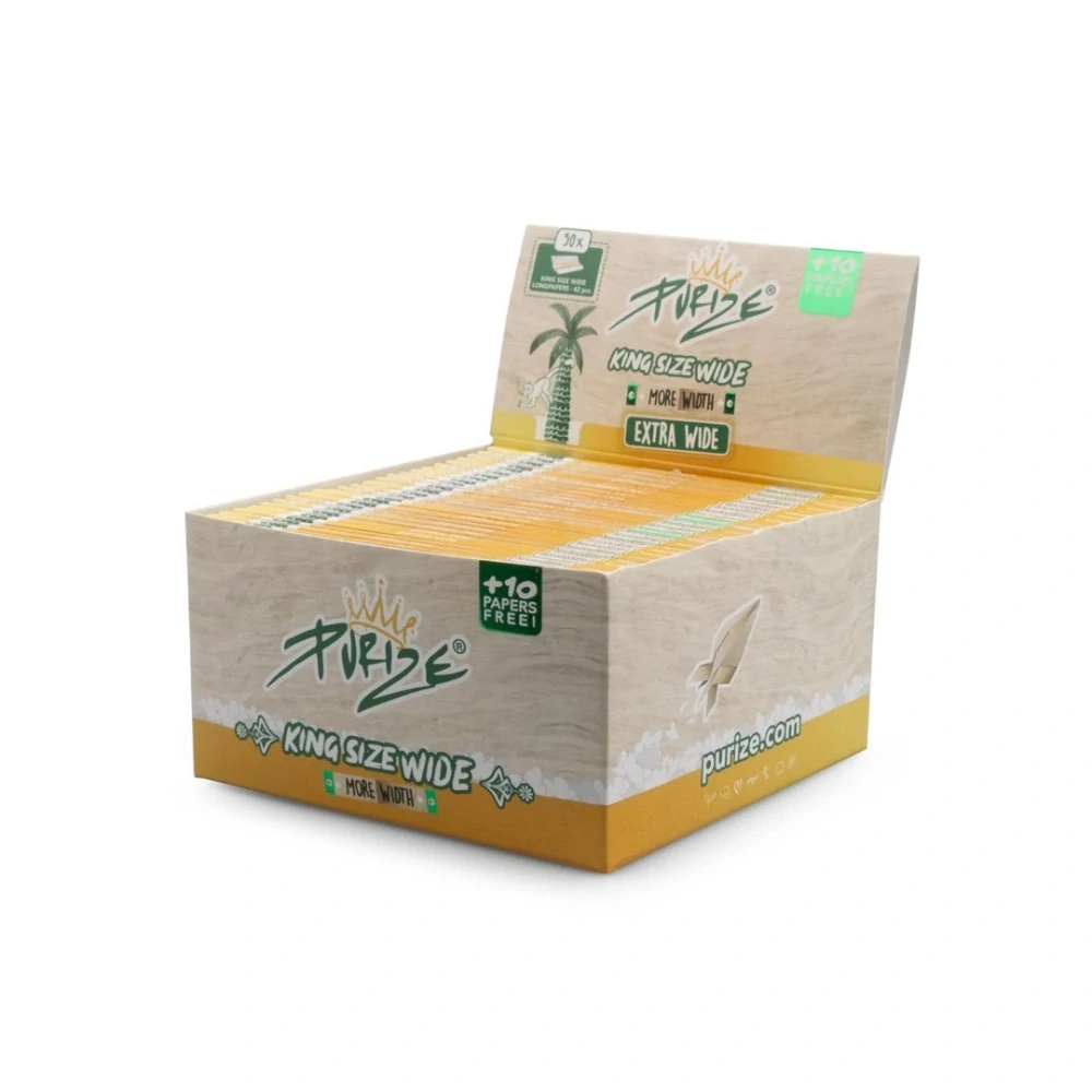 PURIZE papírky King Size Wide, 42 ks v balení, nebělené | box 50 ks