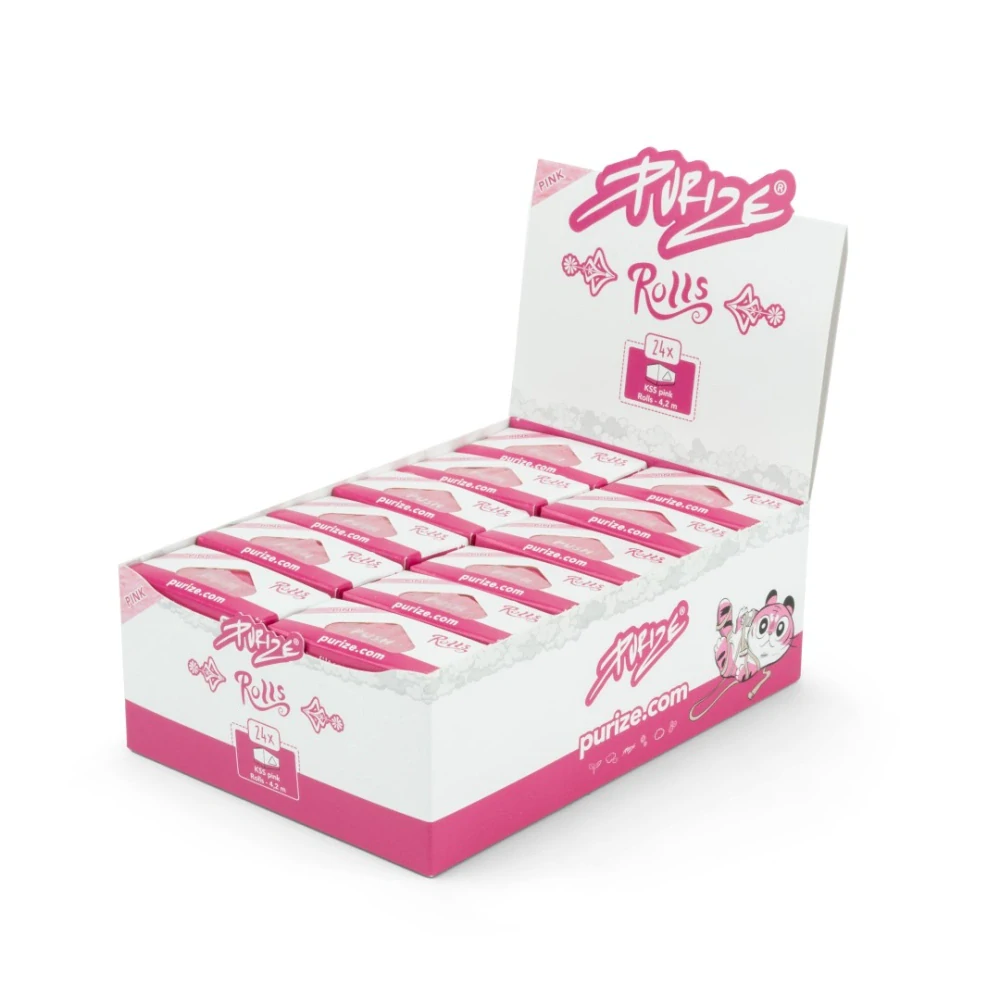 PURIZE rolovací papírky Rolls Pink, bělené, 4 m | box 24 ks