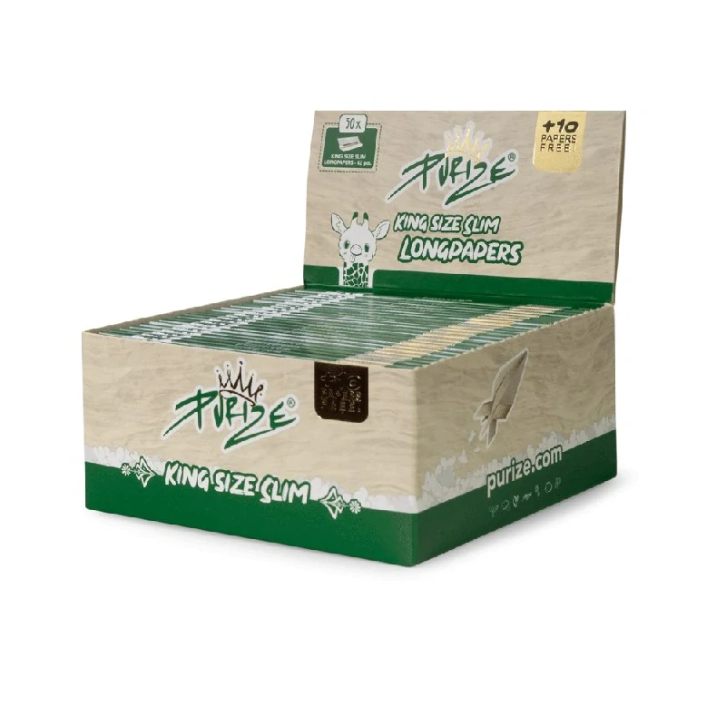 PURIZE papírky King Size Slim, 42 ks v balení, nebělené | box 50 ks