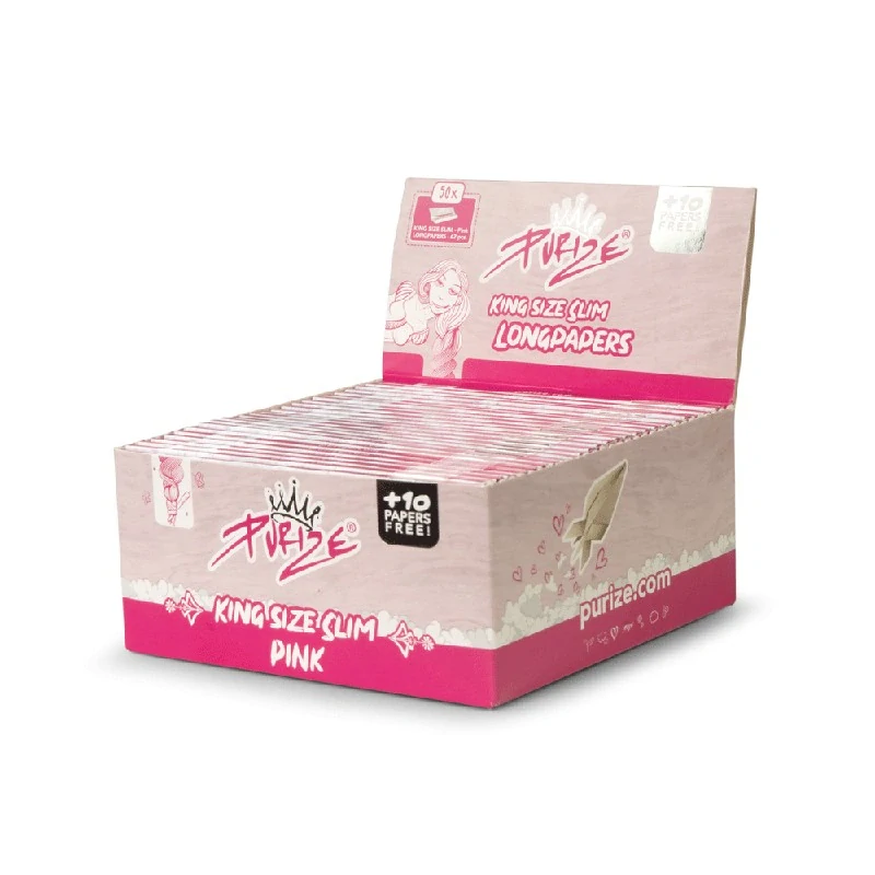 PURIZE papírky King Size Slim, 42 ks v balení, růžové| box 50 ks