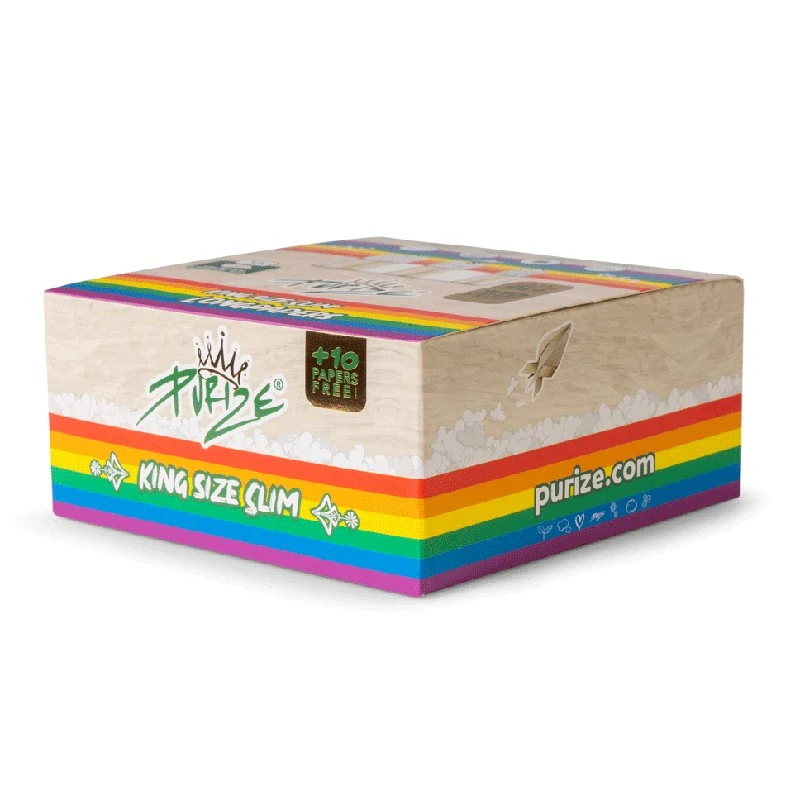 PURIZE papírky King Size Slim, 42 ks v balení, nebělené, duhové | box 50 ks
