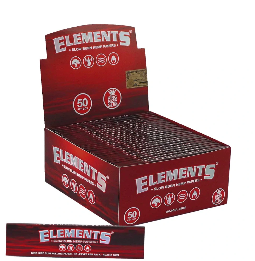 Papírky ELEMENTS King Size Slim RED, 32ks v balení | box 50ks
