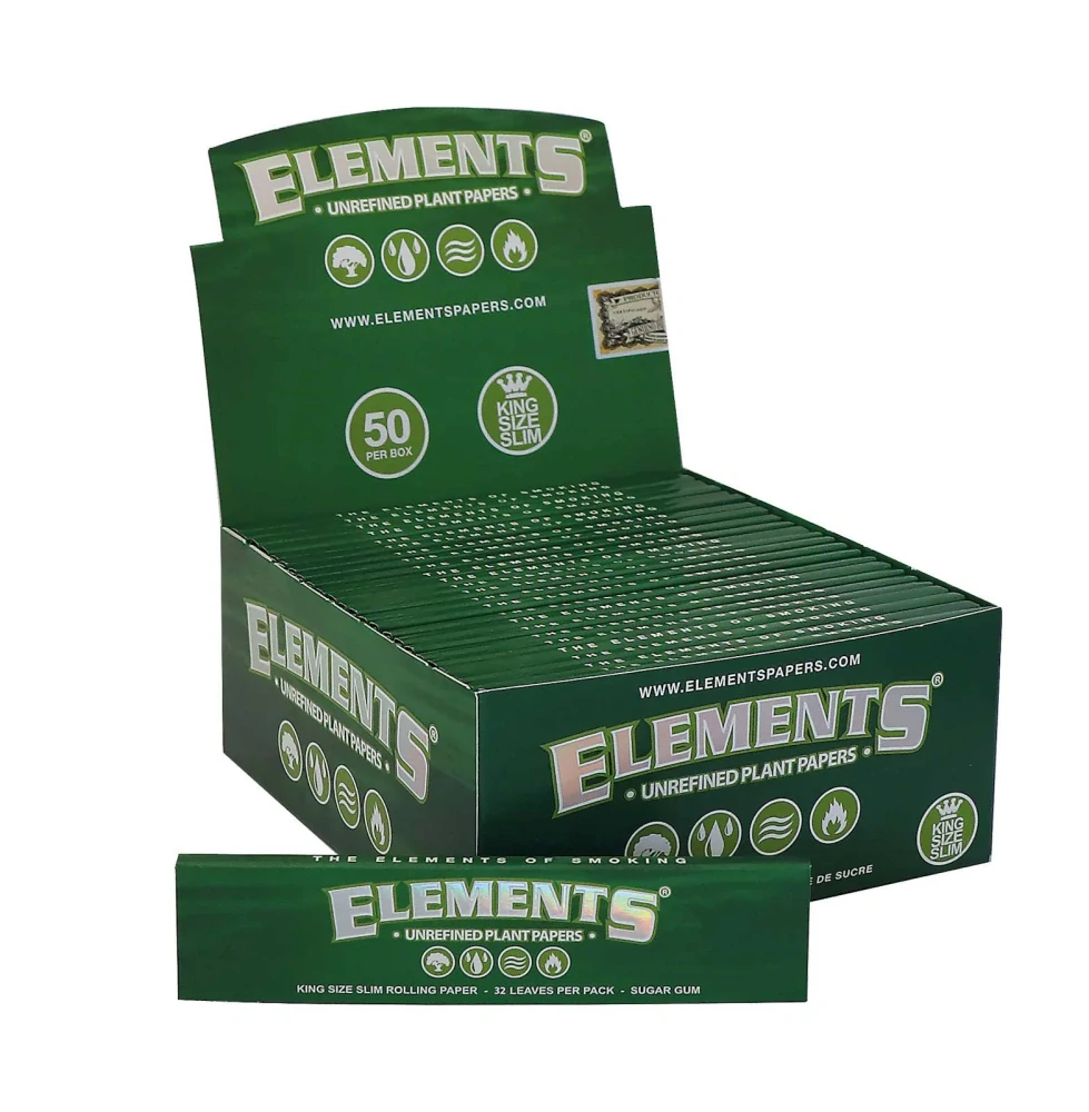 Papírky ELEMENTS King Size Slim GREEN, 32ks v balení