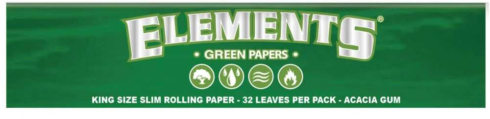 Papírky ELEMENTS King Size Slim GREEN, 32ks v balení | box 50ks