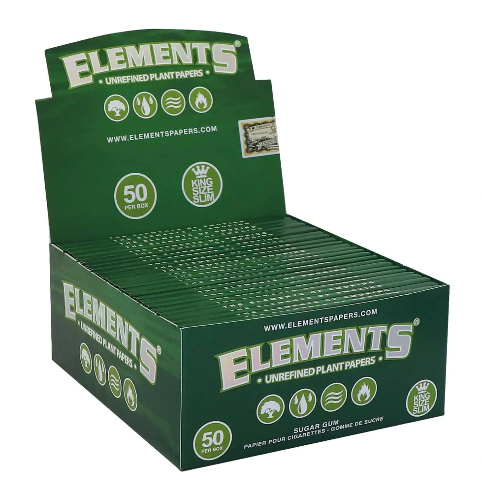 Papírky ELEMENTS King Size Slim GREEN, 32ks v balení