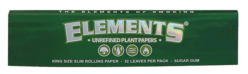 Papírky ELEMENTS King Size Slim GREEN, 32ks v balení | box 50ks